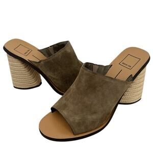Dolce Vita Alba Olive Suede Open Toe Mules with Jute Woven Heel 9